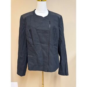 Classiques Entier Black Textured Moto Jacket Leather Yoke‎ Zipper Detail XL